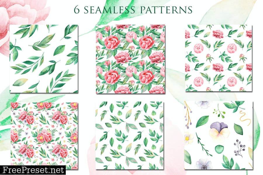 Watercolor Peonies flowers  ENBGPFY