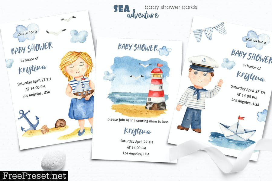 Watercolor Sea adventure Clipart R8UHA8Y