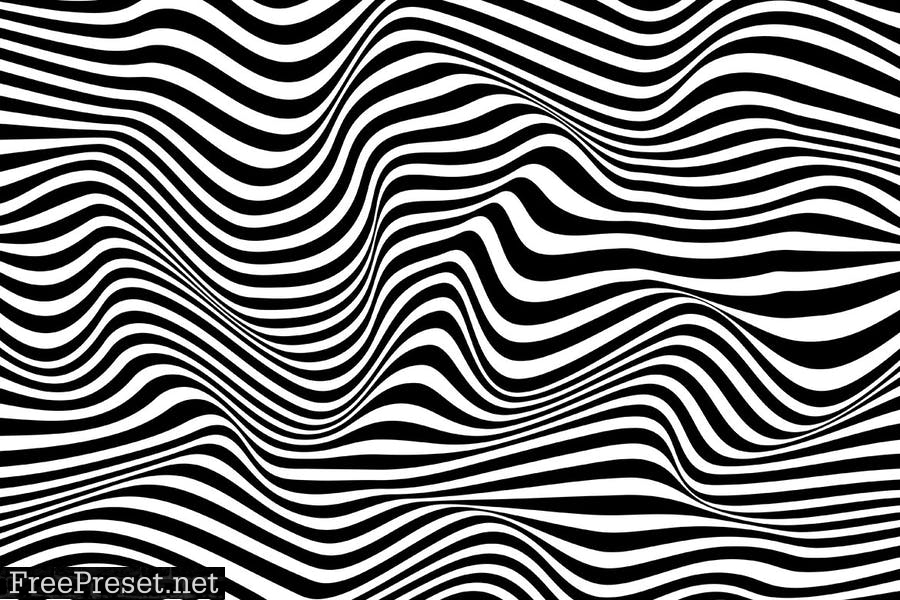 Black and White Striped Waves Vector Backgrounds CPS6EKZ