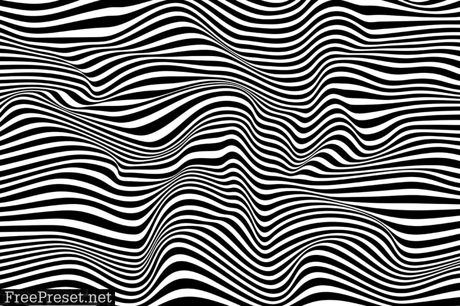 Black and White Striped Waves Vector Backgrounds CPS6EKZ