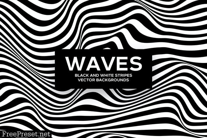 Black and White Striped Waves Vector Backgrounds CPS6EKZ