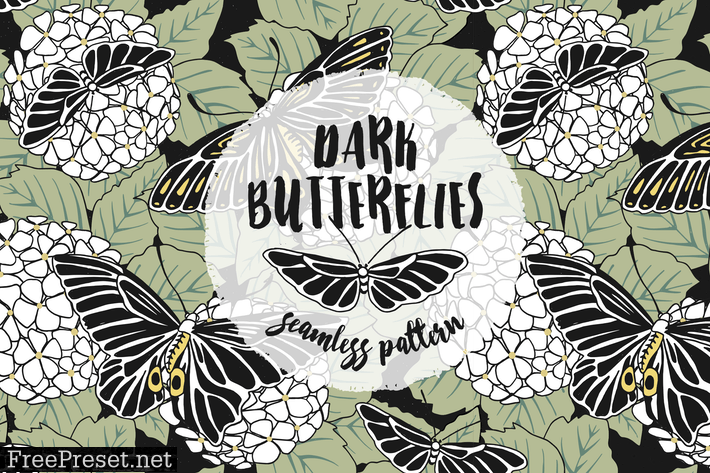 Dark Butterflies - Hand Drawn Seamless Pattern