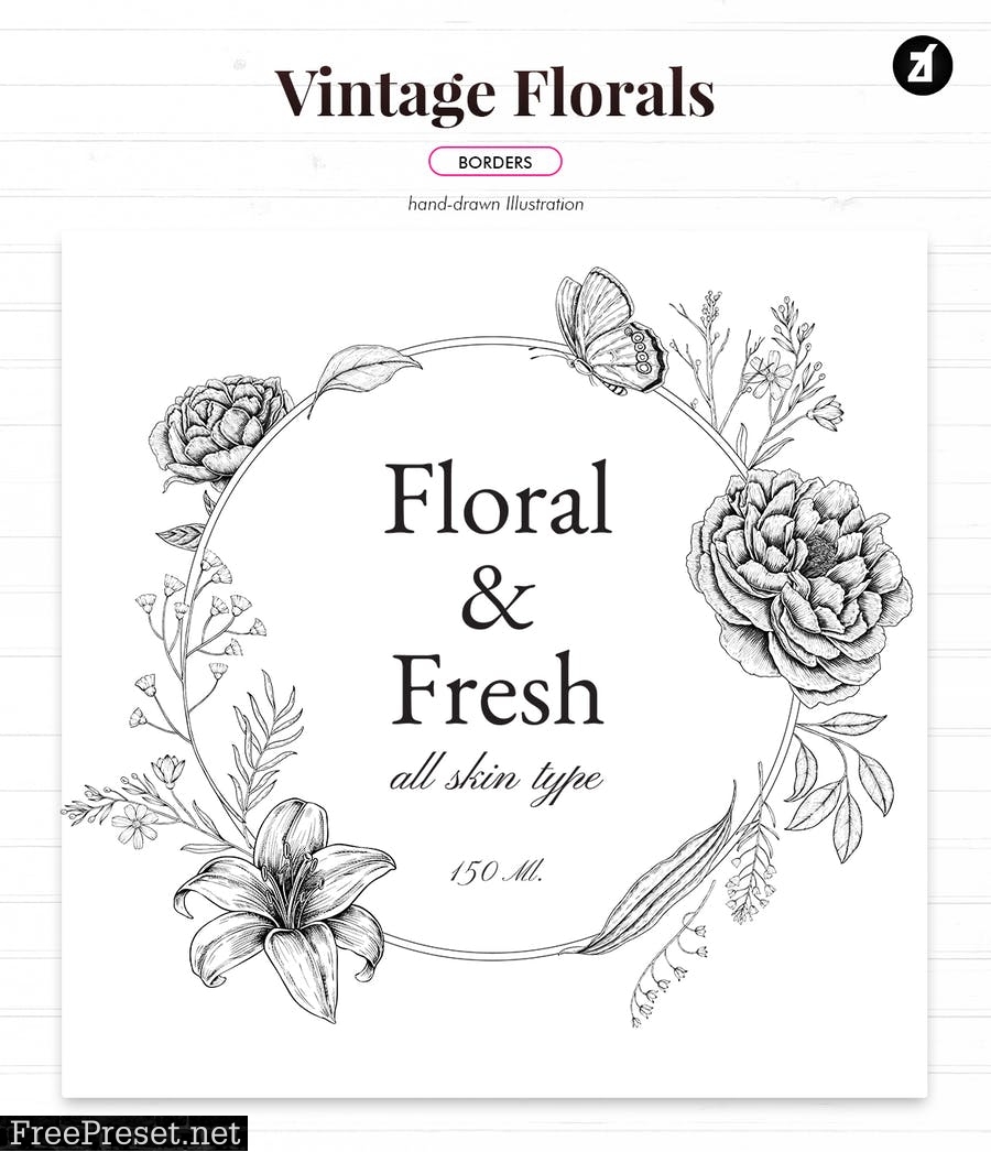 Floral vintage illustration border and pattern 9VZ5ADZ