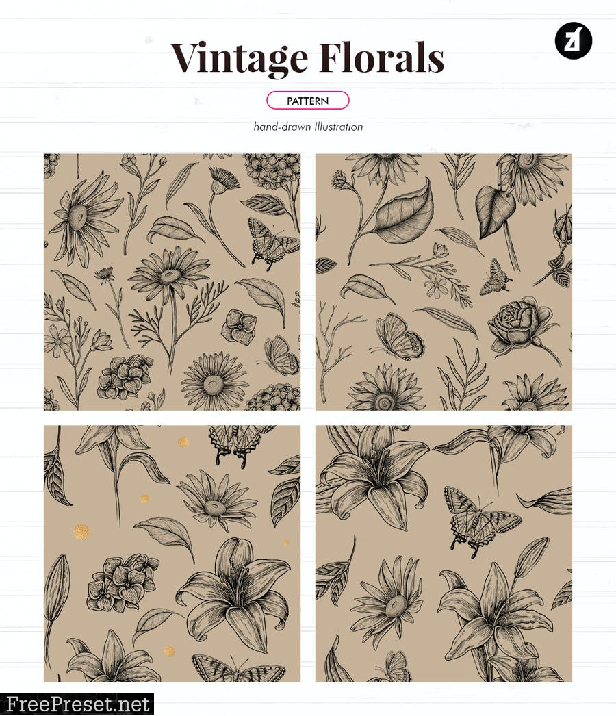 Floral vintage illustration elements and pattern LPLJ6EZ