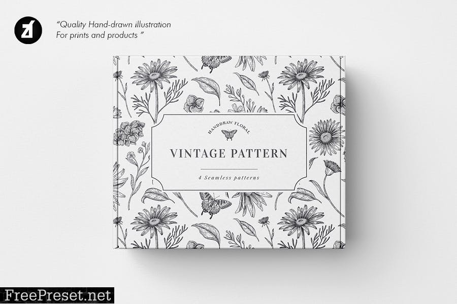 Floral vintage illustration elements and pattern LPLJ6EZ