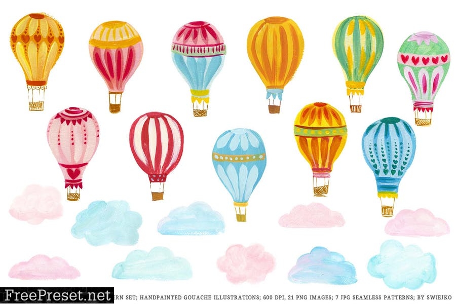 Hot Air Balloons clipart & pattern set RTLNNF3