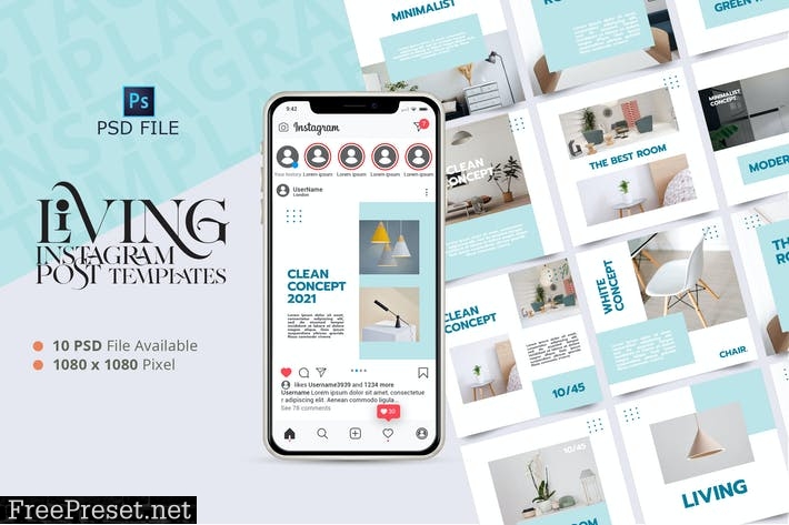 LIVING - Interior Instagram Post Template 9NZZHXV