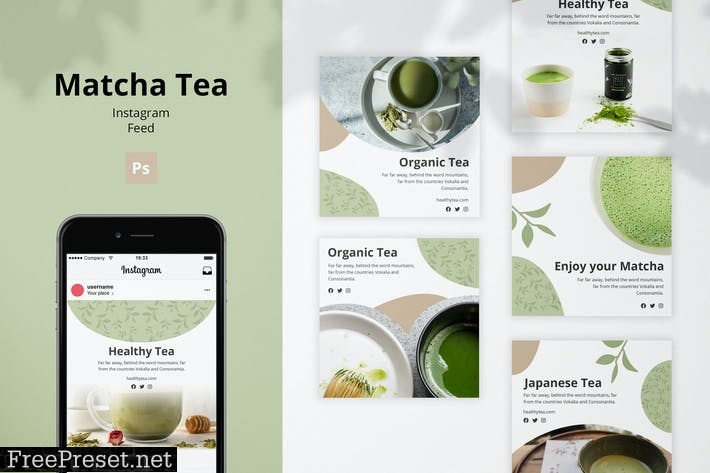 Matcha Tea Instagram Feed Template S2ET6ZR