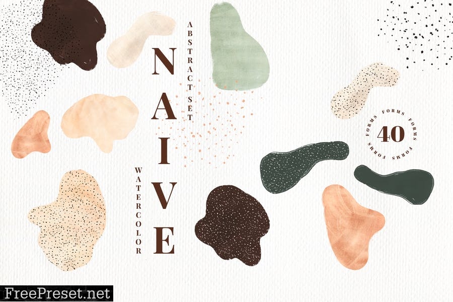 Naive. Watercolor Abstract Set 4KUCB83