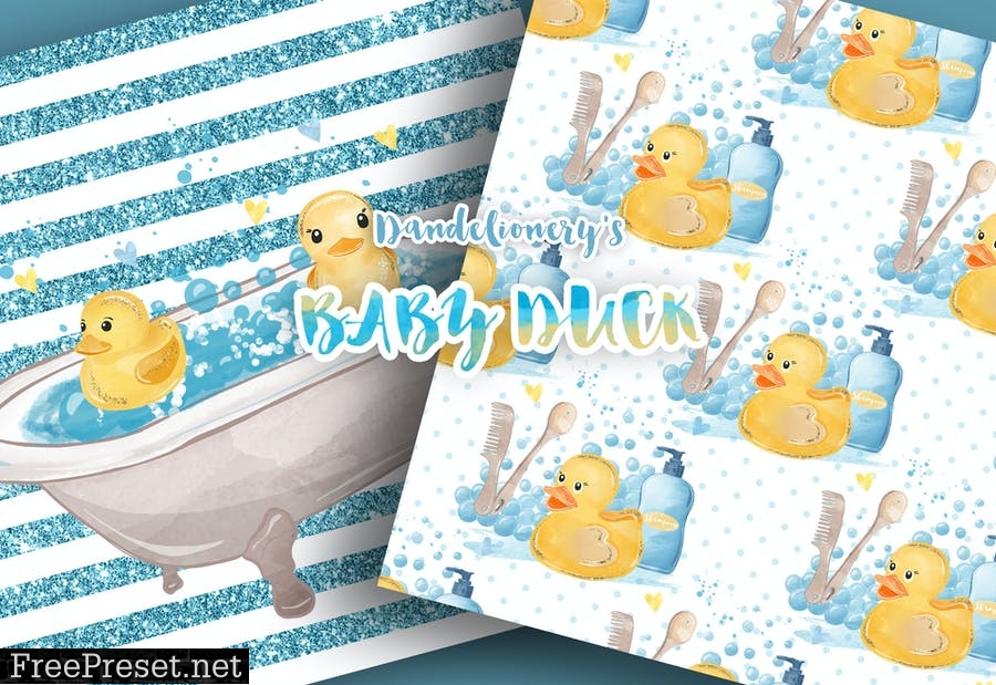 Watercolor Baby Duck digital paper pack CPHBXYP