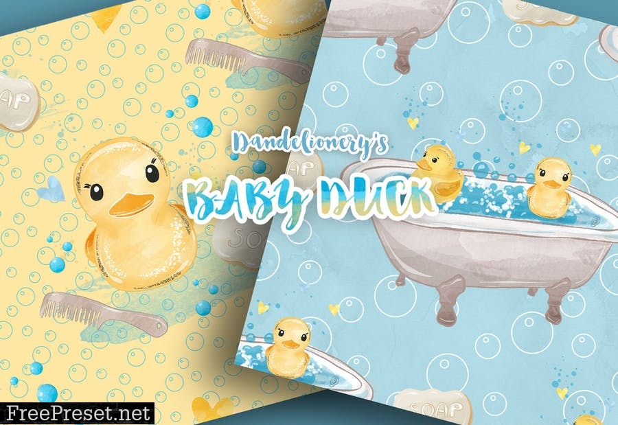 Watercolor Baby Duck digital paper pack CPHBXYP