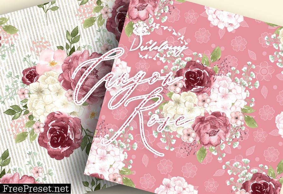 Watercolor Canyon Rose digital paper pack GXZVZSA