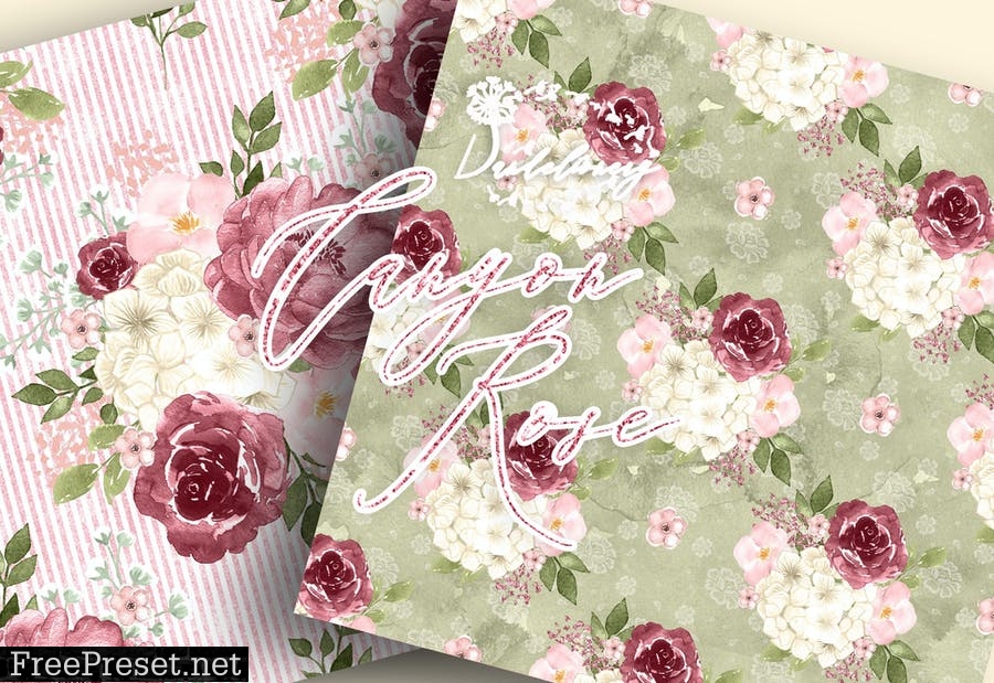 Watercolor Canyon Rose digital paper pack GXZVZSA