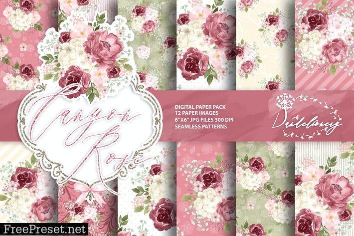 Watercolor Canyon Rose digital paper pack GXZVZSA