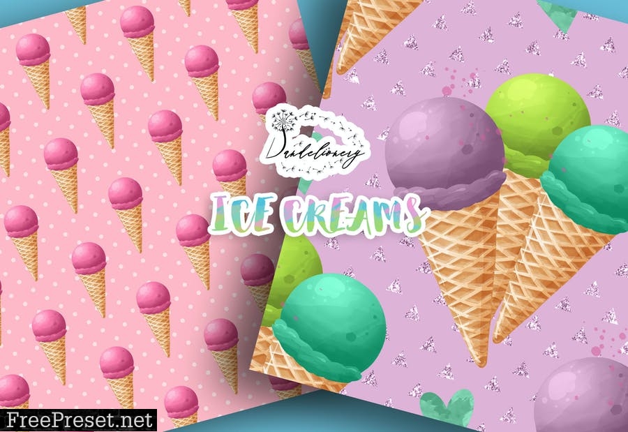 Watercolor Ice Creams digital paper pack WS9EEZ5