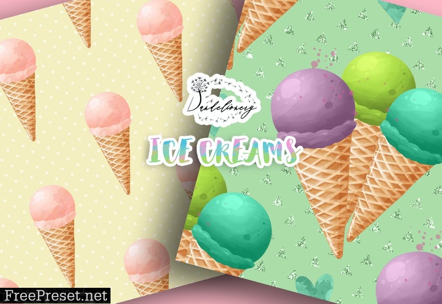 Watercolor Ice Creams digital paper pack WS9EEZ5