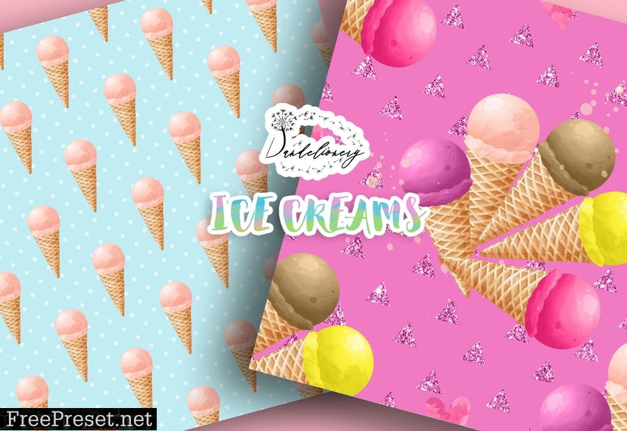 Watercolor Ice Creams digital paper pack WS9EEZ5