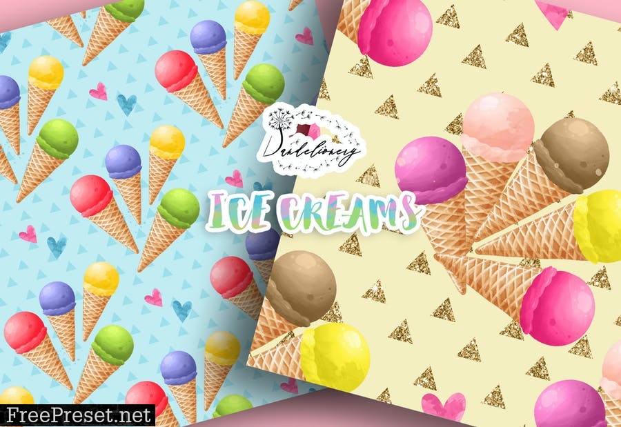 Watercolor Ice Creams digital paper pack WS9EEZ5