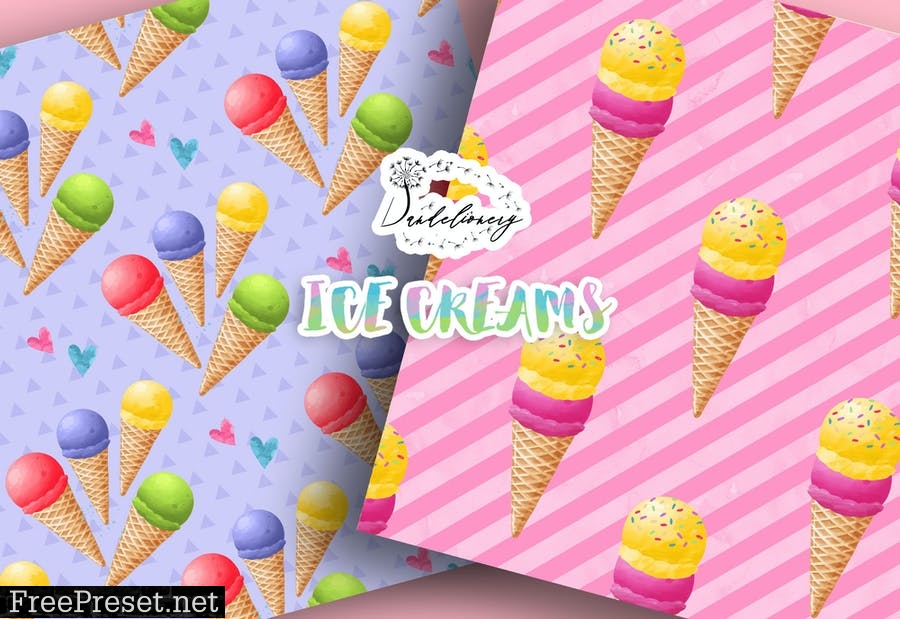 Watercolor Ice Creams digital paper pack WS9EEZ5