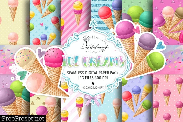 Watercolor Ice Creams digital paper pack WS9EEZ5