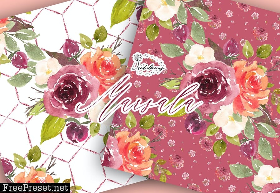 Watercolor Marsala digital paper pack JLHFYU4