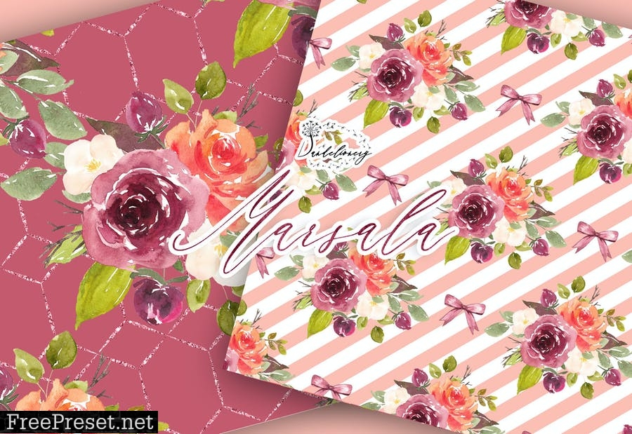 Watercolor Marsala digital paper pack JLHFYU4