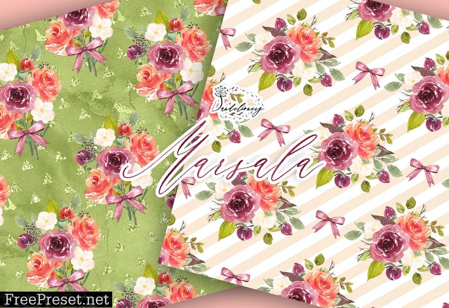 Watercolor Marsala digital paper pack JLHFYU4