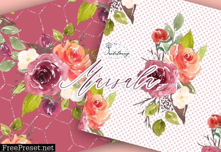 Watercolor Marsala digital paper pack JLHFYU4