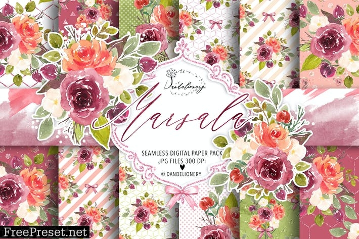 Watercolor Marsala digital paper pack JLHFYU4