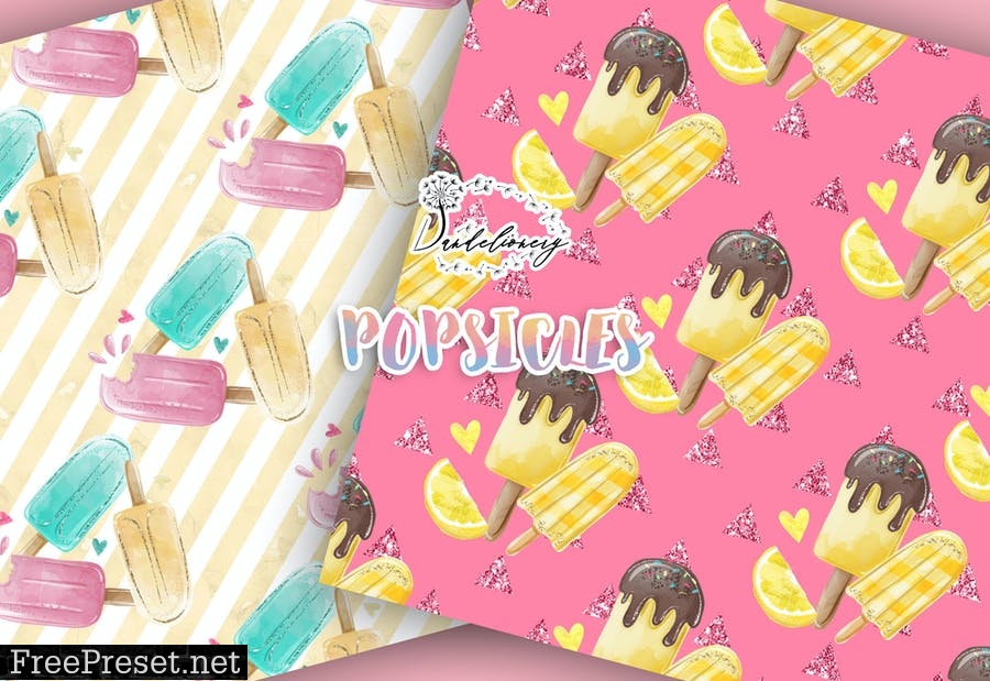 Watercolor Popsicles digital paper pack ZLUNPTB