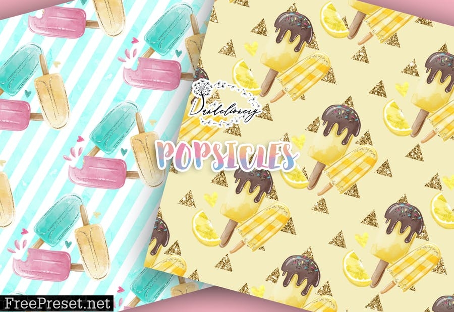 Watercolor Popsicles digital paper pack ZLUNPTB