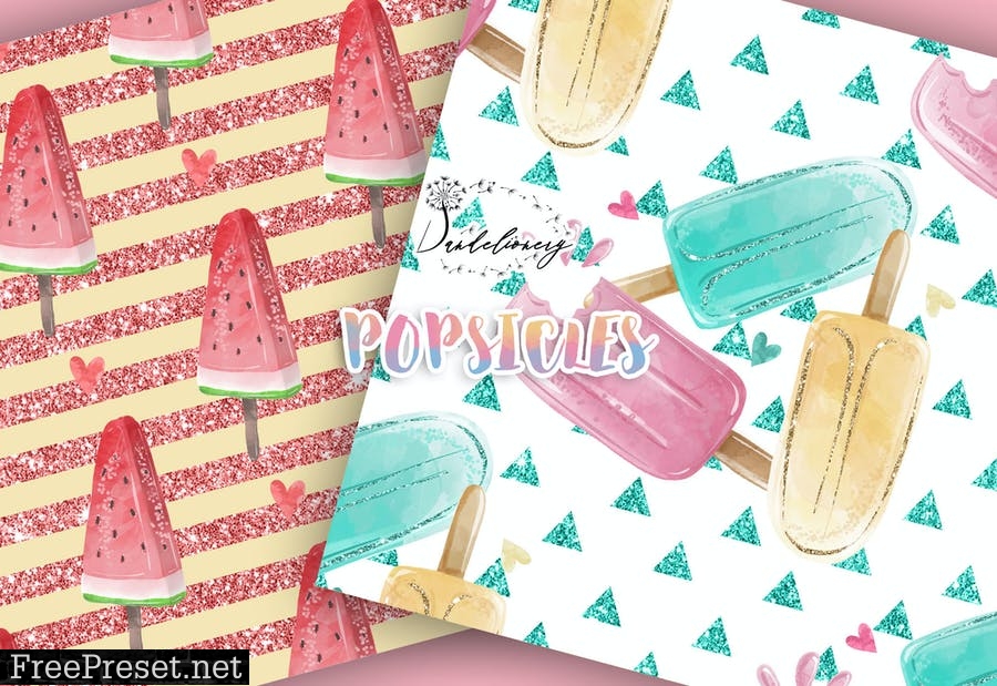 Watercolor Popsicles digital paper pack ZLUNPTB