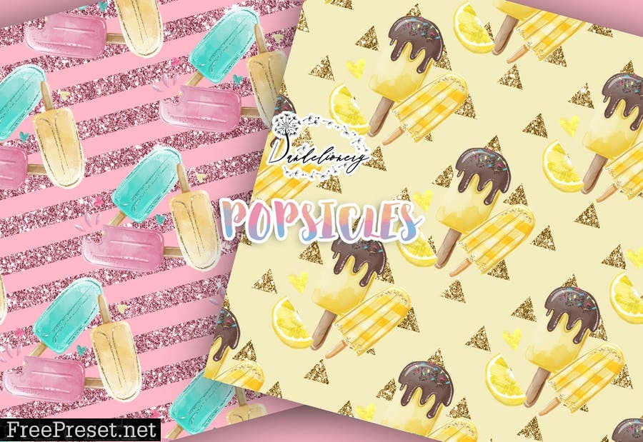 Watercolor Popsicles digital paper pack ZLUNPTB