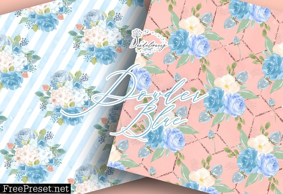 Watercolor Powder Blue digital paper pack PGD5PTB