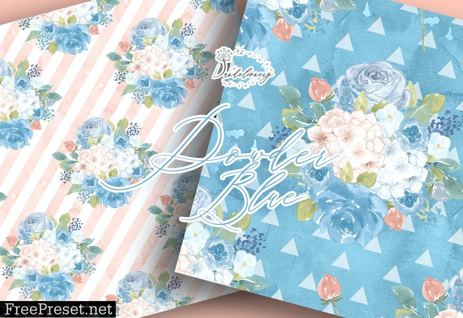 Watercolor Powder Blue digital paper pack PGD5PTB