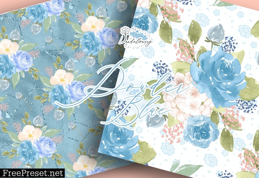 Watercolor Powder Blue digital paper pack PGD5PTB