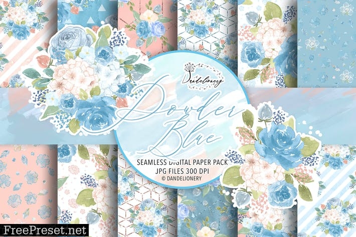 Watercolor Powder Blue digital paper pack PGD5PTB