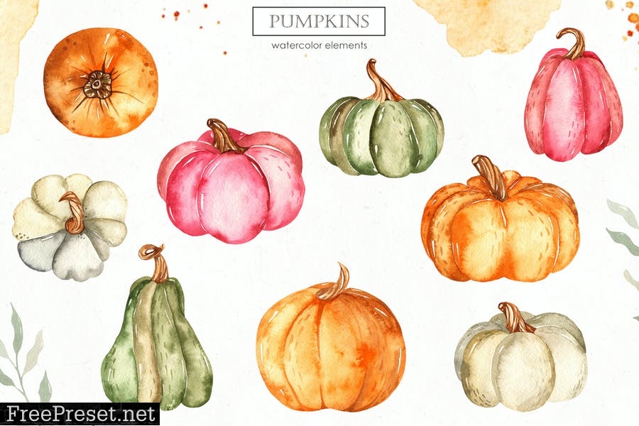 Watercolor Pumpkins. Cards, frames, patterns 8D8YLZW