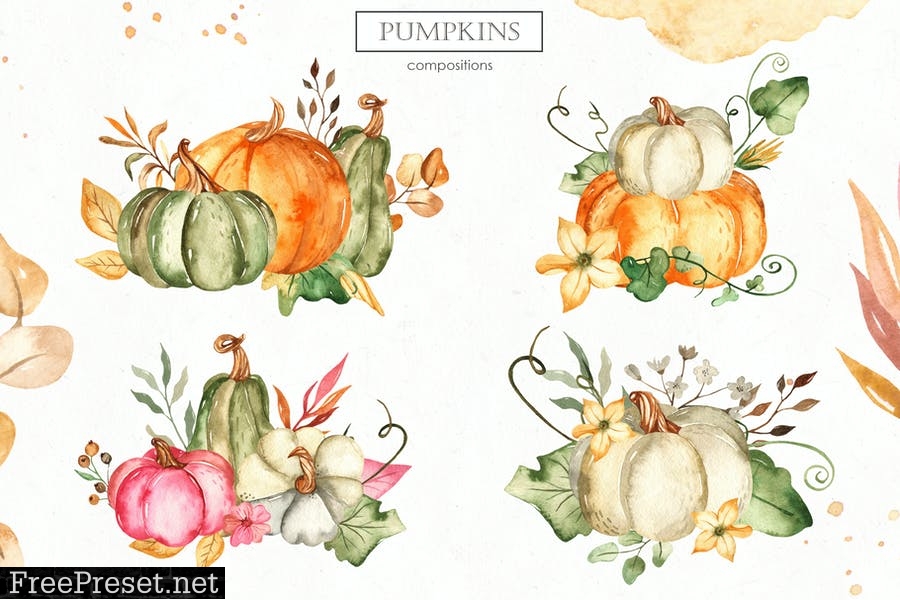 Watercolor Pumpkins. Cards, frames, patterns 8D8YLZW