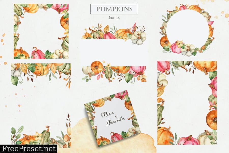 Watercolor Pumpkins. Cards, frames, patterns 8D8YLZW