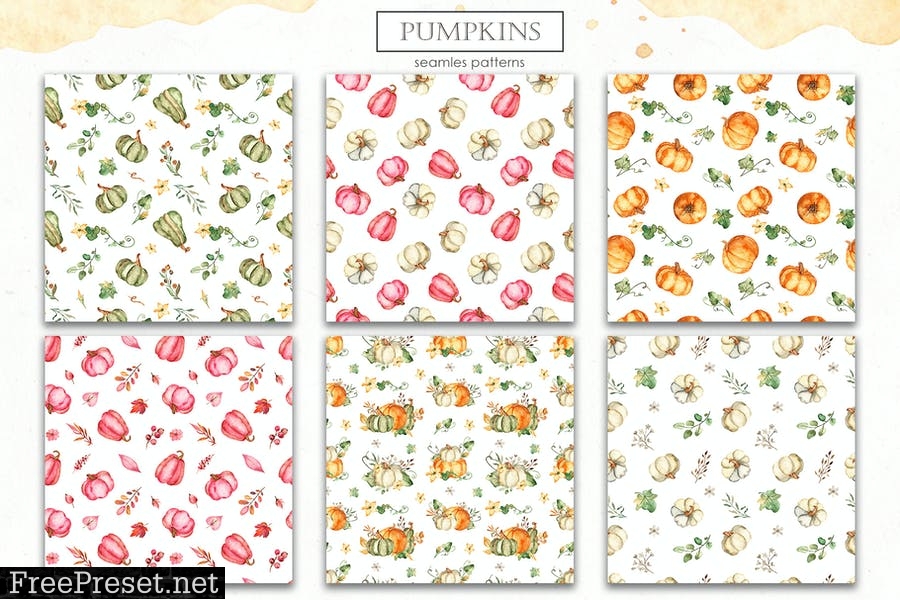 Watercolor Pumpkins. Cards, frames, patterns 8D8YLZW