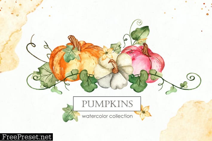 Watercolor Pumpkins. Cards, frames, patterns 8D8YLZW