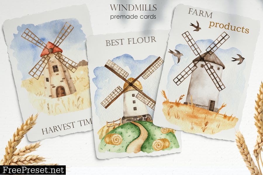 Watercolor Windmills 7UC78DF