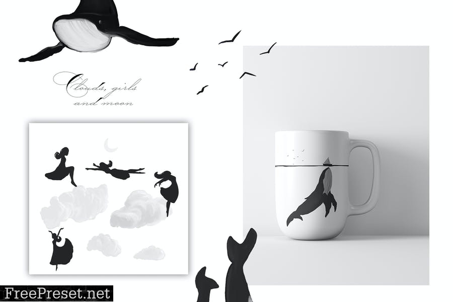 Whales - black and white prints 8FLSS4T