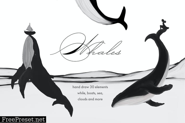 Whales - black and white prints 8FLSS4T