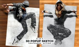3D Popup Sketch Photoshop Action 8XBBKV8
