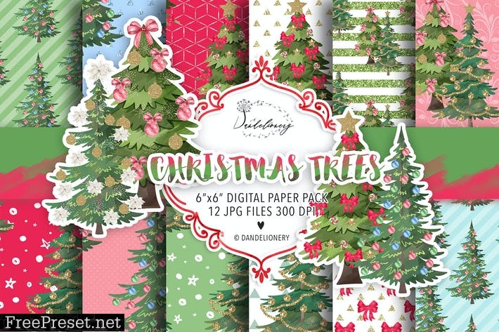 Christmas tree digital paper pack TPAB739