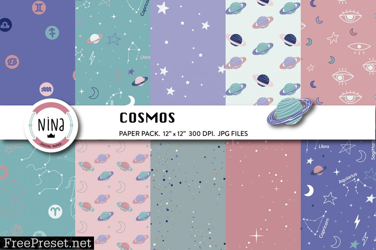 Cosmos Stars Digital Paper, Planets