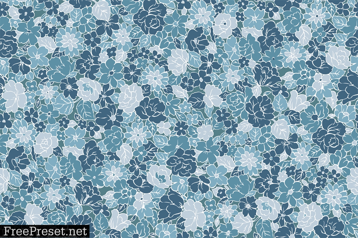 Ditsy Floral in Teal Gray Blue Colours