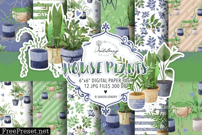 House Plants digital paper pack 2QEKTFG